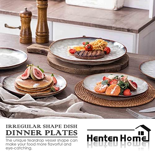 Henten Home Ceramic Dinner Plate Set, 11 Inch Porcelain Pizza, Pasta, Salad Plates, Irregular Shape Steak Plates Set of 4, Stoneware Serving Dishes for Kitchen (White) - Image 5
