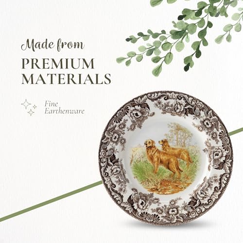 Spode Woodland Hunting Dogs Golden Retriever Salad Plate - 8" Fine Earthenware with British Flowers Border, Microwave, Dishwasher & Warm Oven Safe - Rustic Dog-Themed Tableware - Made in England - Image 4