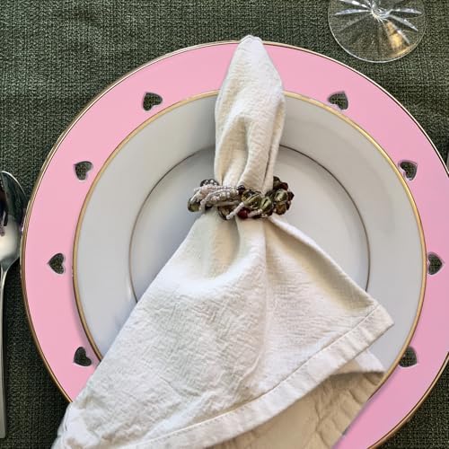 13" Round Pink Charger Plates, Heart Hollow Chargers for Dinner Plates with Golden Border, Formal Table Setting Accessory Centerpiece Bluk Wedding, Valentine's Day, Galentine's Day, Easter, Set of 6 - Image 5