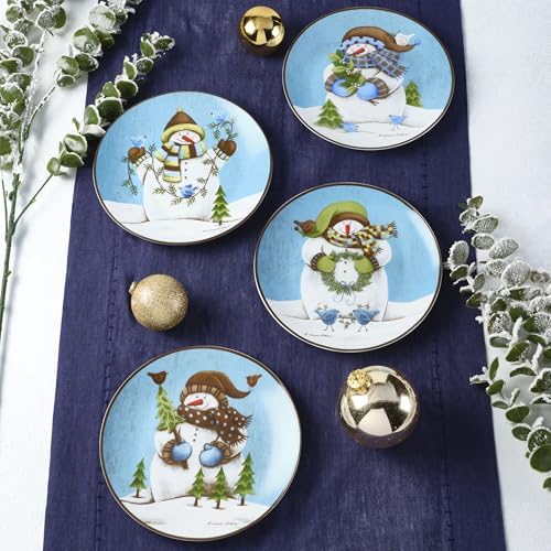 Pfaltzgraff Evergreen Ernie Snowman Porcelain Salad Plates, Set of 4, 8 Inch, Blue - Image 6