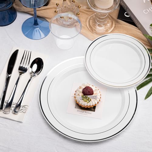 N9R 700PCS White and Silver Plastic Plates, Disposable Dinnerware Set - Image 4