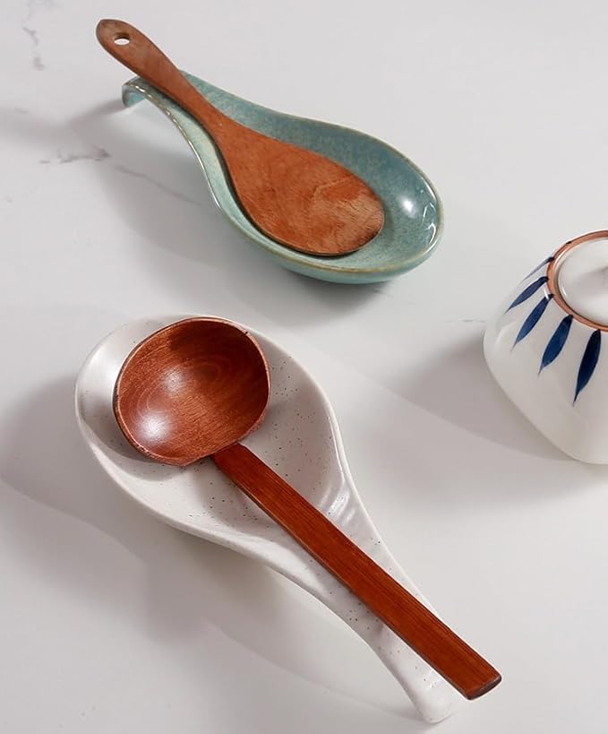 Ceramic Spoon Rest for Stove Top, 9 In, Large Spoon Holder for Kitchen Counter, Farmhouse Porcelain Utensil Rest for Thankgiving Christmas Gift, Dishwasher Safe, Heat-Resistant, Gray Pitting (1 PC)