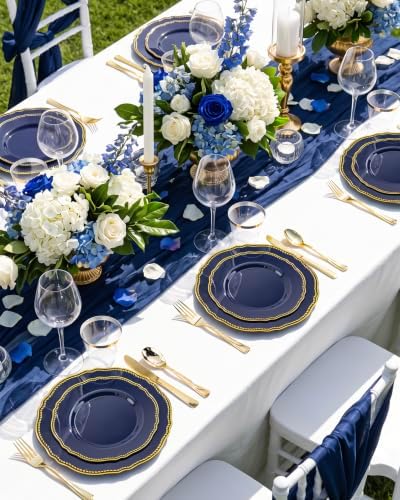 Hioasis 350 Pcs Blue and Gold Plastic Plates for Wedding & Party - Image 4