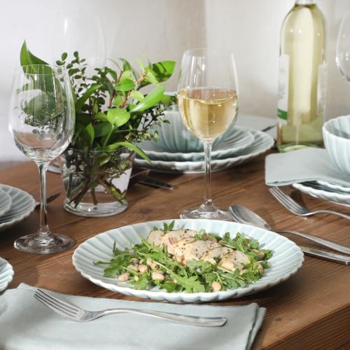 Gibson Elite Peach Orchard 12-Piece New Bone China Dinnerware Set Service for 4, Embossed Fluted Plates and Bowls, Dishwasher and Microwave Safe, Aqua Blue - Image 7