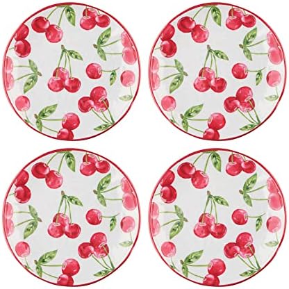 UP Cherry Melamine Round Dessert Plates, Small Serving Plates, for Appetizer, Snacks, and Side Dishes, Red, 6 Inch, Set of 4 by UPware