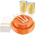 Nervure 175Pcs Orange Plastic Plates, Plastic Dinnerware Set for 25 Guests by Nervure