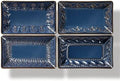 Artena Appetizer Plates Set of 4, 8.25" Embossed Ceramic Rectangular Dessert Plates, Deep Lipped Edges, Microwave & Dishwasher Safe, Salad Sushi Snack Serving Plates (Blue, Multiple Patterns) by Artena