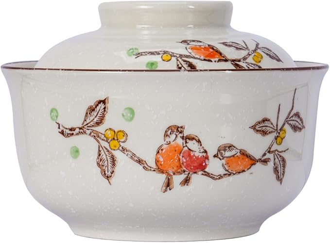 6.5 inch Retro Ceramic Ramen Bowl with Lid,Japanese Style Personalized Dinnerware For Noodle Rice Porridge Soup Fruit Sala (6.5inch, C)