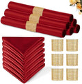 Red Satin Napkins and Napkin Rings Set, 100 Pack, 12 x 12 Inch by Eychei
