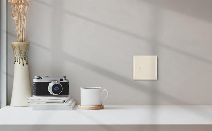 Henne Bery Modern Edge Decorative Wall Plate Switch Plate Outlet Cover, Durable Solid Zinc Alloy (Blank/Toggle, Light Almond)