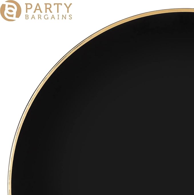 PARTY BARGAINS 13-Inch Charger Plates - 16 Pack, Organic Collection Black Gold Rim, Heavy-Duty Disposable Chargers for Elegant Dining - Ideal for Weddings and Formal Events