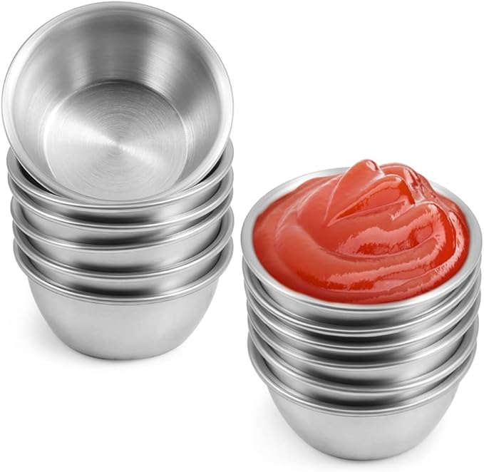 Ramekin Sauce Dipping Bowl Mini Sauce Cups Pudding Condiment Cups for Home Party Stainless Steel (Sliver 12 Pack 50ml)