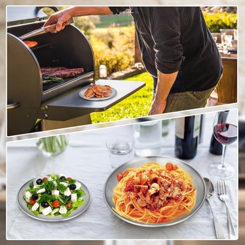 4 Stainless Steel Plates, 7.8 inch 304(18/8) Metal Camping Plate, Reusable Food Serving Dish Snack Eating Dishes Round Shatterproof Plate Silver Dinnerware for BBQ Dinner Oven Dishwasher Safe - Image 5
