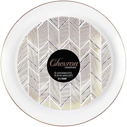 PLASTICPRO 64 Pack Elegant Disposable Plastic Plates Combo Set Includes 32 Dinner Plates and 32 Salad Plates Heavy Duty Fancy Party Plates Gold and Black Zig Zag Design by PLASTICPRO