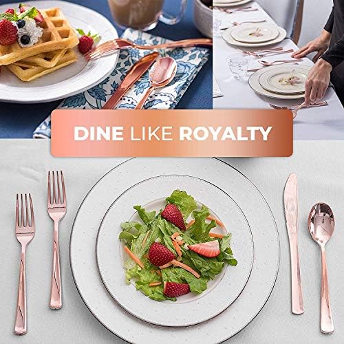 Rose Gold Plastic Silverware Set (160 Bulk Pack) Disposable Cutlery Utensils, 80 Forks, 40 Knives, 40 Spoons, Heavy Duty Rose Gold Flatware For Holidays, Parties, Dinners, Weddings, and Occasions - Image 3