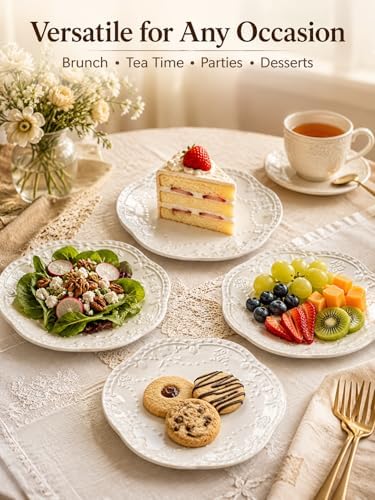 White Small Dessert Plates Set of 4,Ceramic Dinner Plates 6 Inch for Appetizer, Fruits, Cake, Salad,Microwave Safe,Christmas Gift - Image 3