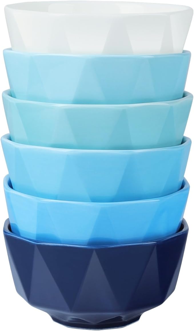 fanquare 12 OZ Dessert Bowls Set of 6, 4.5 Inch Ice Cream Bowls, Microwave Dishwasher Safe Small Bowls for Kitchen Snack Side Dishes, Assorted Color