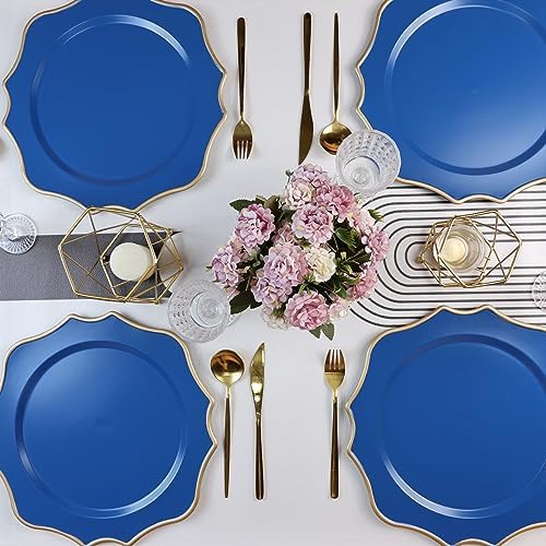 Blue Chargers for Dinner Plates, 13 Inch Scalloped Plastic Decorative Table Charge Service Plates Set of 6 for Wedding, Holiday, Thanksgivng, Christmas - Image 2