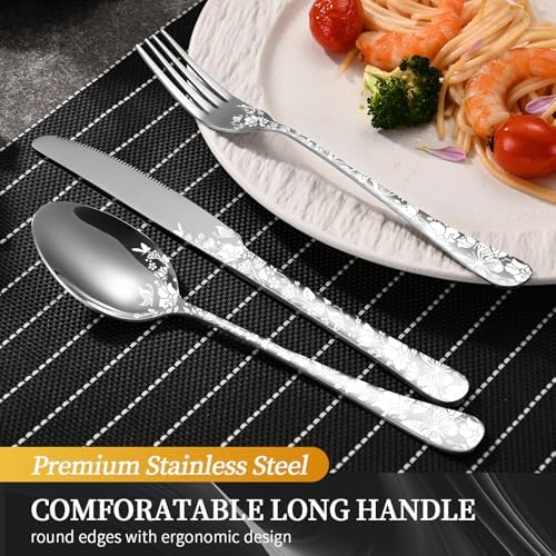 40 Piece Silverware Set, Stainless Steel Flatware Cutlery Set Service for 8, Mirror Polished Tableware Eating Utensils Set for Home Kitchen, Include Knife Fork Spoon Set, Dishwasher Safe - Image 5