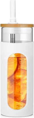 Tronco 22oz Glass Tumbler with Bamboo Lid and Straw, Reusable Iced Coffee Cup for Boba Tea, Smoothies & Cold Drinks, Spill-Proof Glass Cup with Silicone Sleeve, Dishwasher Safe, BPA-Free