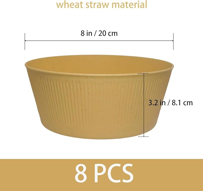 WANBY Large Cereal Bowls Wheat Straw Fiber Salad Bowls Lightweight Unbreakable Dinner Bowls Set Dishwasher & Microwave Safe (8 Pack 54Oz)