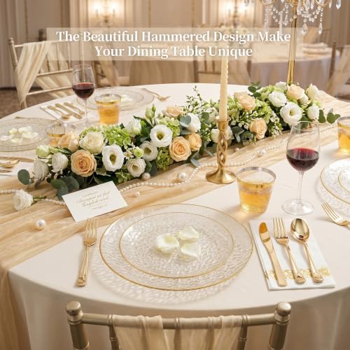DaYammi 175PCS Gold Glitter Plastic Dinnerware Set for 25 Guests - Image 4