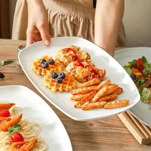 fMBB 3pcs Ceramic White Serving Platters, Large Rectangular Plate, Irregular Rectangular Trays - Party, Wedding, Entertaining, Microwave and Dishwasher Safe - 14 Inch - Image 5