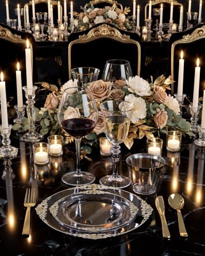 Nervure 600Pcs Clear and Gold Plastic Plates, Dinnerware Set for 100 Guests - Image 5