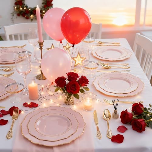 Liacere 700PCS Pink Plastic Plates-Dinnerware Sets for 100 Guests-200 Disposable Plates(10inch,7inch),300 Pink Plastic Silverware,100 Cups,100 Napkins for Wedding&Galentines Day&Baby Shower - Image 3