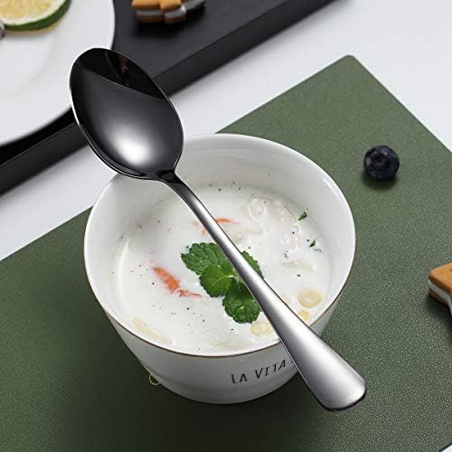 Kyraton 6-Piece 8" Stainless Steel Table Spoon Set, Titanium Black Plating, Gold Soup & Dessert Spoons, Dishwasher Safe - Image 4