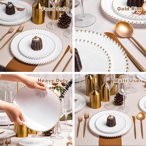 HOMIP 50PCS Disposable White Plastic Plates with Gold Pearl-Beaded Rim - Image 3