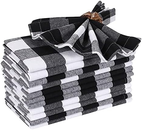 The Beer Valley Set of 12 Checked Cloth Napkins 16x16 Inch - Black White by TheBeerValley