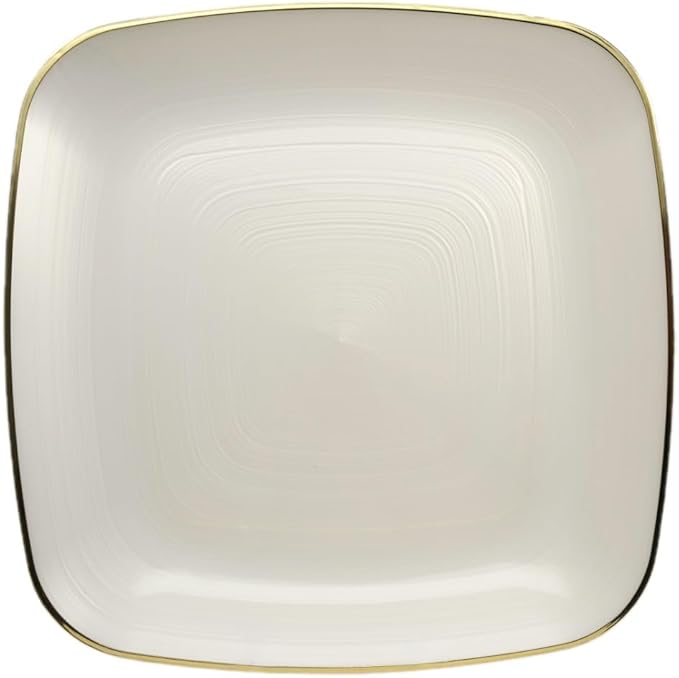 " OCCASIONS " 240 Pieces Pack,(120 Guests) Premium Wedding Party Disposable Plastic Plates Set -120 x 10'' Dinner + 120 x 7'' Salad/Dessert (Belize Square in Ivory & Gold)