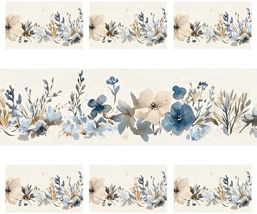 ANNA QUEEN Blue Floral Table Runner and Placemats Set of 6, 13"x72" Table Runner with 12"x18" Placemats, Rustic Linen Style Dining Set for Farmhouse, Kitchen, Everyday Decor - Image 2