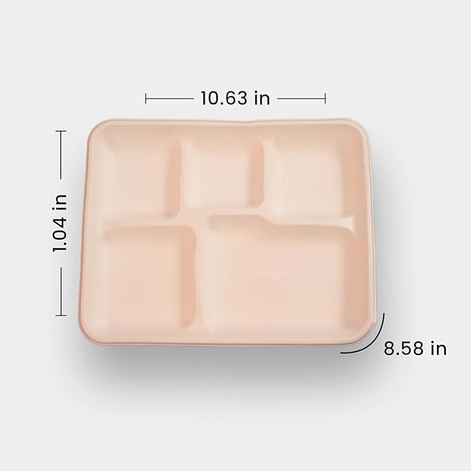 case of 200 5-Compartment School Tray – Eco-Friendly, Biodegradable, Microwave & Freezer Safe – Ideal for Catering, Takeaway & Events – Bulk Pack – Sustainable Disposable Tableware