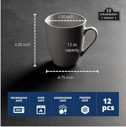 10 Strawberry Street Catering Ceramic 12 oz Coffee Mugs, Round, Set of 12, White - Coffee Cups for Coffee, Tea, Latte and Hot Beverages for Everyday Use, Microwave and Dishwasher Safe - Image 4
