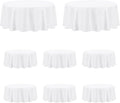 PureFit 8 Pack Round White Table Cloths 120 Inch for Round Tables, Stain and Wrinkle Resistant Table Linens for Home Use, Wedding, Party, Banquet and Camping