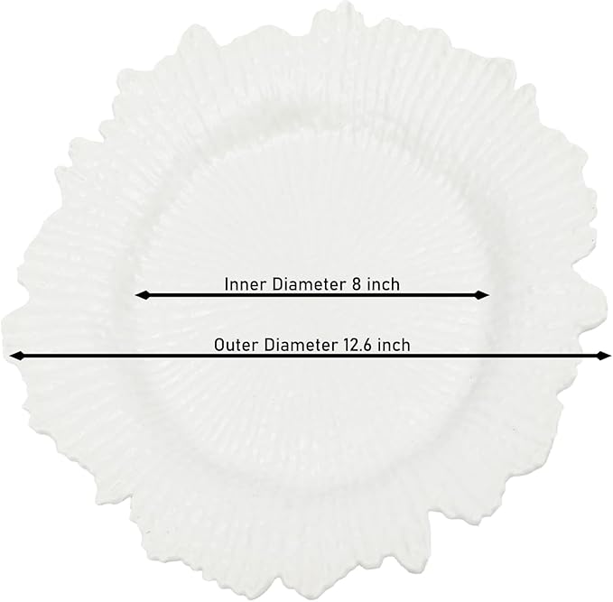 LOYALHEARTDY 24 Pack 13 Inch White Charger Plates, Plastic Reef Textured Rim Round Decorative Underplates for Wedding, Party, Dinner Table
