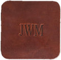 Ox & Pine Personalized Leather Coaster - Sold Individually or in Sets of 4 - Customize Inscription - 100% Full-Grain Leather – 4" Round or 4" Square (Square, Sienna, 1 Individual Coaster)