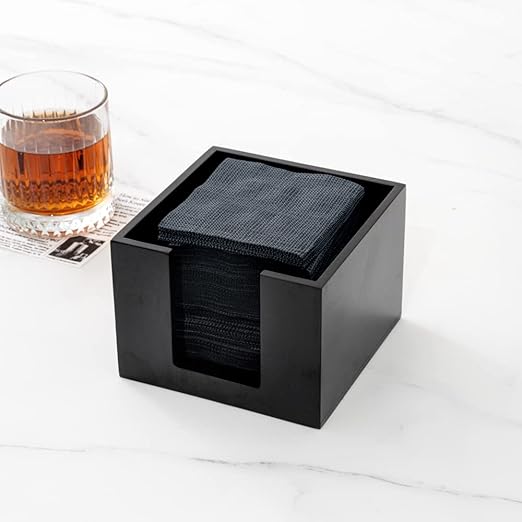 Restaurantware Black Bamboo Napkin Holder Bundle of 2 Square Organizer 5.5 x 5.5 x 4 Inches Cocktail Caddy Durable Open-Top Tray Black
