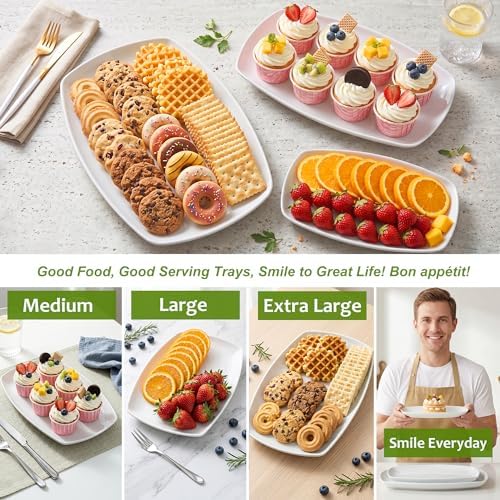 fMBB Large Serving Platter Set of 3, 16/14/12 Inch Porcelain Rectangular Serving Trays White Ceramic Plates for Party Entertaining, Appetizer Fruit Cookie Tray Platters for Wedding Shower Dinner - Image 4