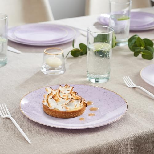 PLASTICPRO 32 Pack Elegant Disposable Plastic Plates Combo Set Includes 16 Dinner Plates and 16 Salad Plates Heavy Duty Fancy Party Plates Purple Granite Plates with Gold rim - Image 3