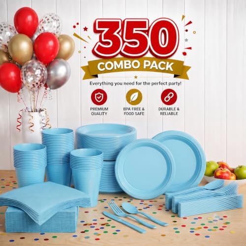 Exquisite 350 Pcs Light Blue Plates and Napkins Party Supplies Plate Sets - Image 2
