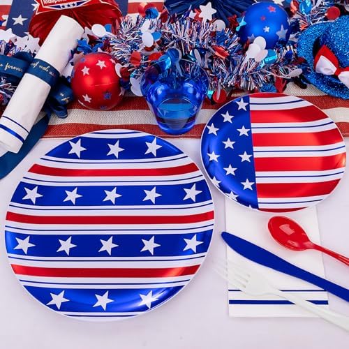 Festiva 175Pcs 4th of July Plates & Red White Blue Disposable Plastic Silverware &Clear Blue Cups-American Flag Patriotic Party Supplies for,4th of July&Memorial Day - Image 4