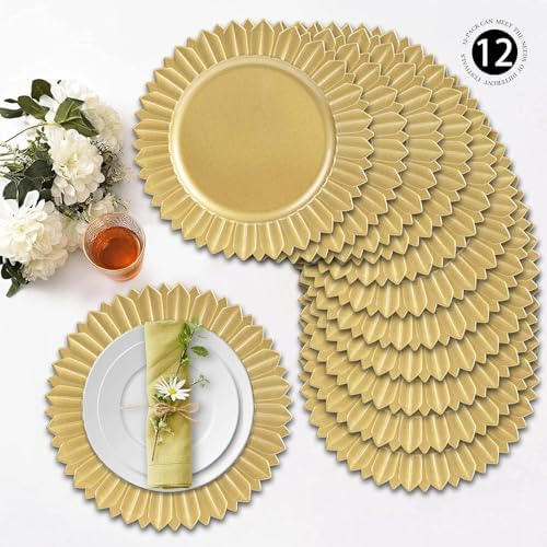 MAONAME Gold Charger Plates Set of 12, Plastic Chargers with Sunflower Rim - Image 3