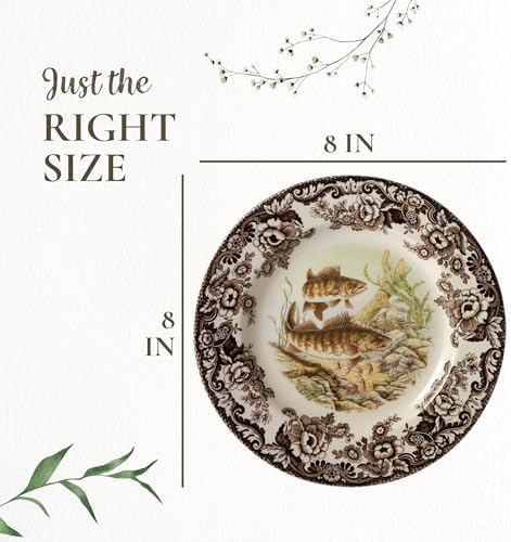 Spode Woodland Fine Porcelain Salad Plate - Walleye Design with Brown Floral Border, Classic English Country Tableware for Family Dinners, Holiday Entertaining & Elegant Dining Decor - Image 7