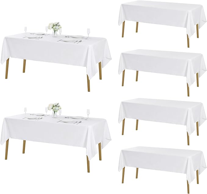 Fokitut 6 Pack Rectangle Tablecloth, 60x102 Inch, Stain Resistant and Wrinkle Polyester Table Cloth, Fabric Table Cover for Kitchen Dining, Wedding, Party, Holiday Dinner-White