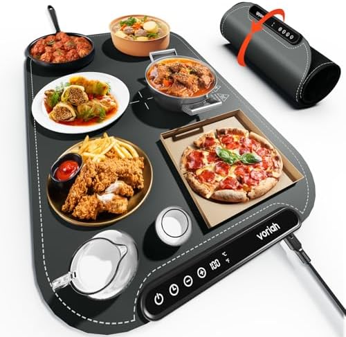 Warming Mat for Food, Voriah Electric Warming Tray with 99H Timer & 8 Temperature Settings, Foldable Food Warmer with °C/°F Switch, Keeps Food Warm at Buffets, Sabbath, Family Gatherings by Leteveryoneenjoylife