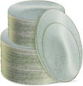 PLASTICPRO 128 Pack Elegant Disposable Plastic Plates Combo Set Bulk Pack Includes 64 Dinner Plates and 64 Salad Plates Heavy Duty Fancy Party Plates Green Granite Plates with Gold rim by PLASTICPRO