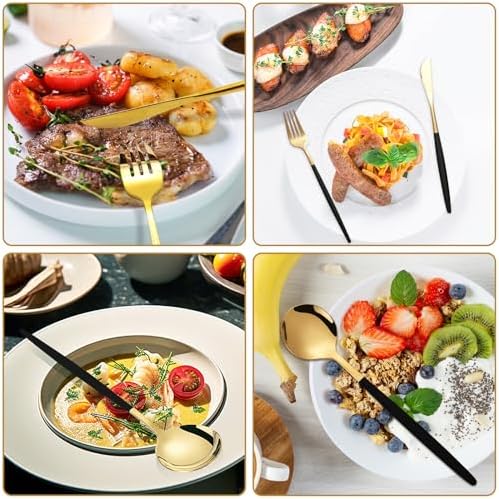 Kawlity Stainless Steel Serving Flatware Durable Black & Gold Polished Knives Spoon Forks 30 Pcs Utensil Dinner Tableware, for Kitchen Dishwasher Adults and Children Ideal Gift - Image 6